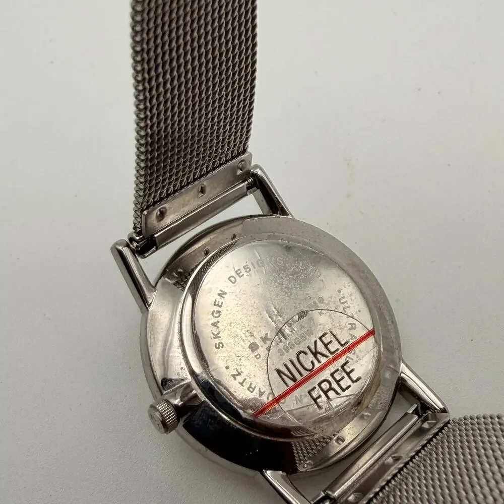 Vintage Skagen 396GSW Gold-Tone MOP Dial Mesh Watch Working New Battery